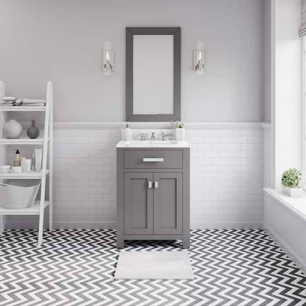 Madison 24 in.W x 21.5 in.D x 34 in.H Single Sink Bath Vanity in Cashmere Grey with Carrara White Marble Top and Mirror