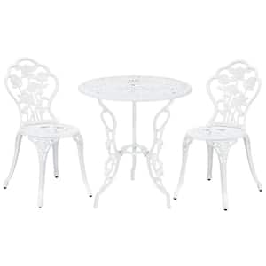 Bistro Set 3-Piece White Roses 1-Table/2-Chairs