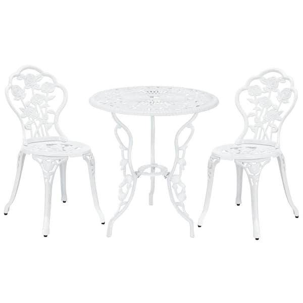 HI-LINE GIFT LTD. Bistro Set 3-Piece White Roses 1-Table/2-Chairs