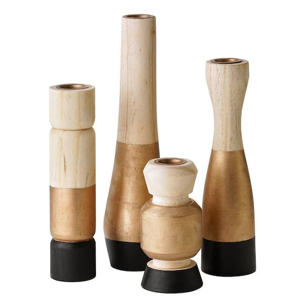 American Art Decor Midnight Fire 4-Piece Wood Candle Holder Set - 7.87 x 2, 7 x 1.62, 9.5 x 2.5 in. 4.5 x 2.25 in.