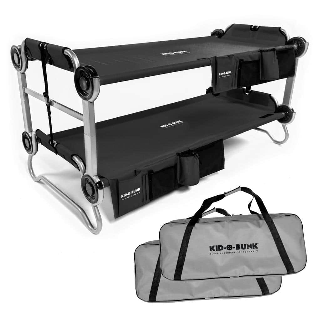 Disc-O-Bed Kids' Black Bunk Camping Cots with Storage Organizers ...