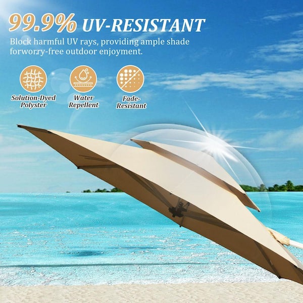 black solar powered offset patio umbrellas Best Choice Products 10ft LED Hanging Outdoor Market Umbrella w/ Adjustable Tilt night relaxation Pellebant 11X11 ft Outdoor Length (cm):172 Holiday Gifting