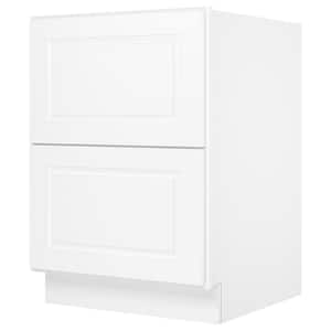 24 in. Wx24 in. Dx34.5 in. H in Raised Panel White Plywood Ready to Assemble Drawer Base Kitchen Cabinet with 2 Drawers