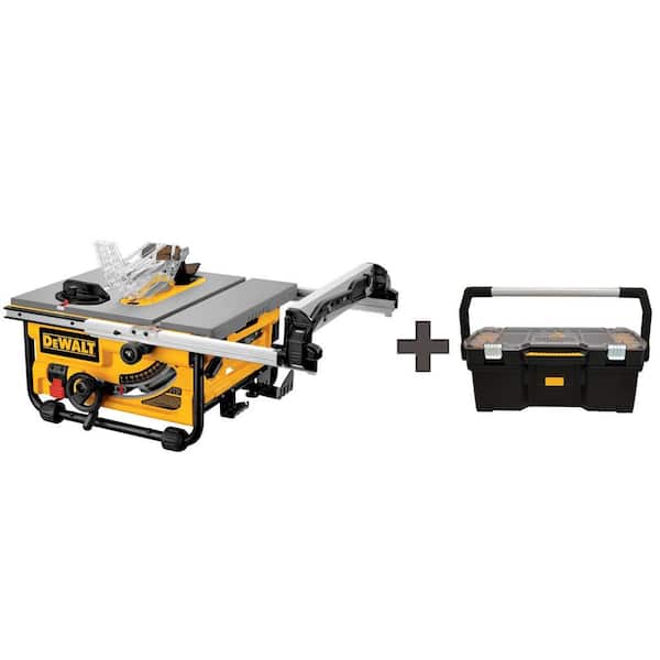 DEWALT 15-Amp 10 in. Job Site Table Saw Free 24 in. Tote with Organizer - The Home Depot