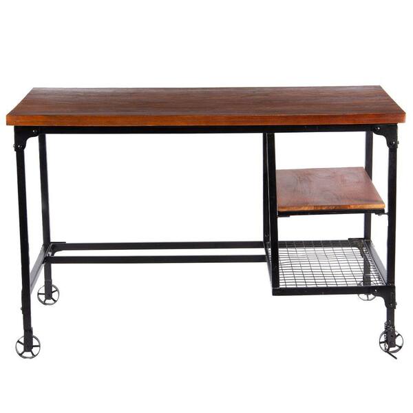 Benjara 48 in. Rectangular Brown/Black Writing Desk