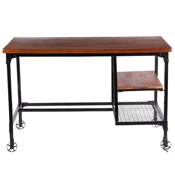 Benzara 48 in. Rectangular Brown/Black Writing Desk