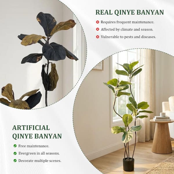 XRAMFY Faux 5.3 ft. Artificial Fiddle Leaf Fig Tree in Pot for