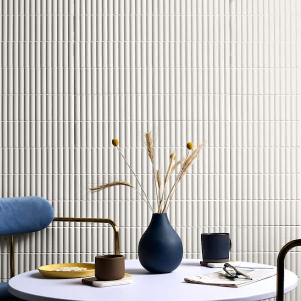 Ivy Hill Tile Sway Ribbed White 3.93 in. x 11.81 in. Matte 3D