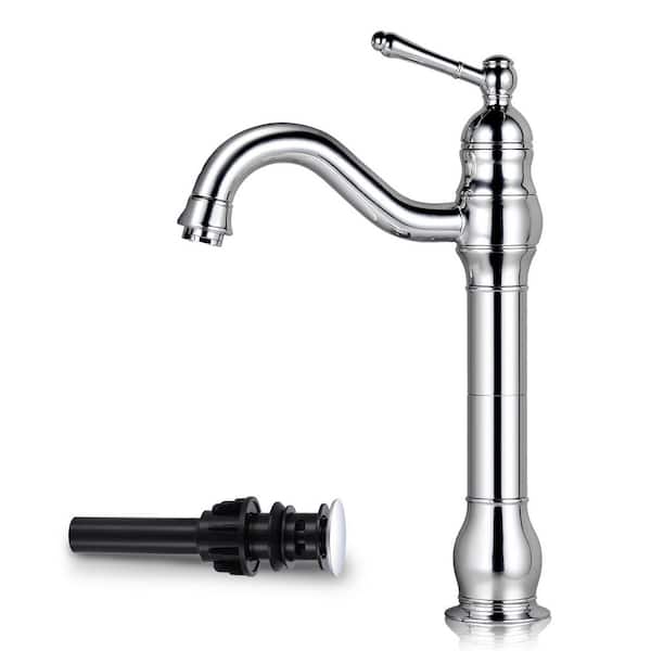 Single Hole Single-Handle Waterfall Vessel Sink Faucet with Pop-up Drain in Polish Chrome