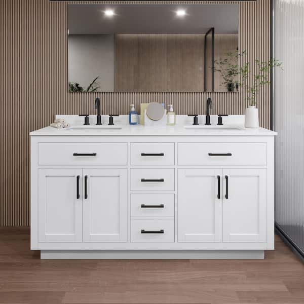 Wyndham Collection Beckett TK 66 in. W x 22 in. D x 35 in. H Double Bath Vanity in White with White Quartz Top