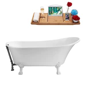55 in. Acrylic Clawfoot Non-Whirlpool Bathtub in Glossy White With Glossy White Clawfeet And Brushed Gun Metal Drain