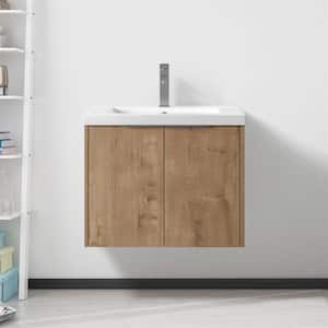 Wall-Mounted 23.62 in. W x 18.11 in. D x 19.29 in. H Bath Vanity in Imitative Oak with White Resin Top with White Basin