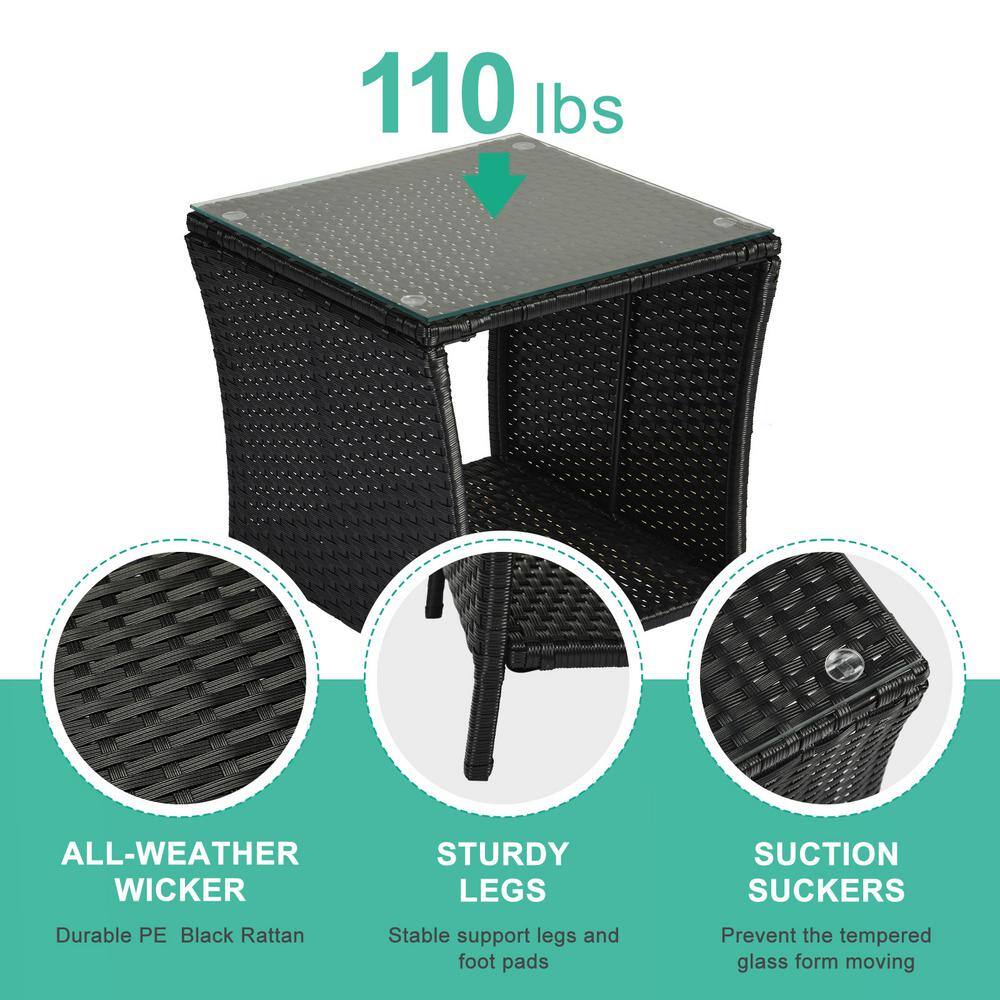 Karl Black Wicker Square Outdoor Accent Table with Glass Top