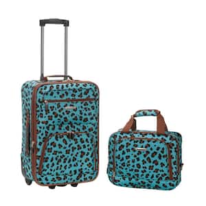 Fashion Expandable 2-Piece Carry On Softside Luggage Set, Blue Leopard