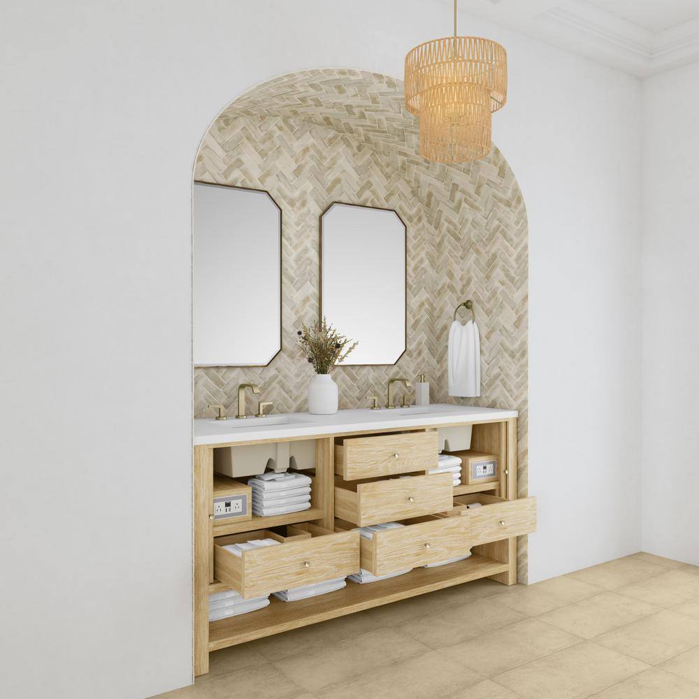 Sunwashed Oak 72" Double Freestanding Vanity with White Quartz Top