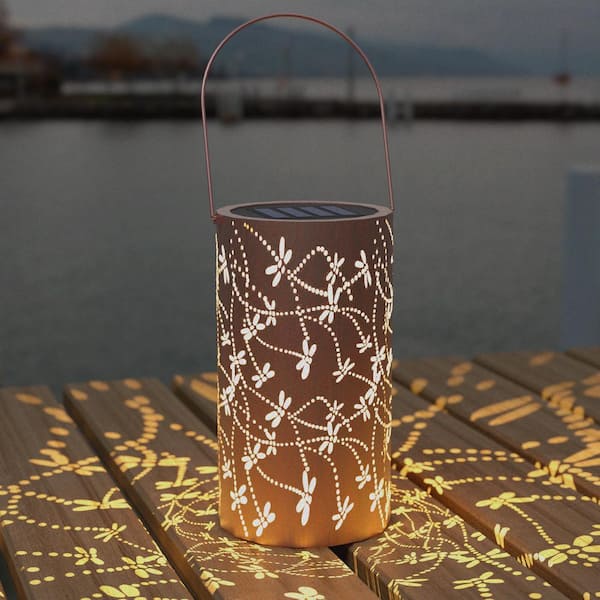 Solar Table Lantern Light 7.5 in. Outdoor Lanterns for Dragonfly Solar Lanterns Outdoor Hanging Lantern Garden Torch