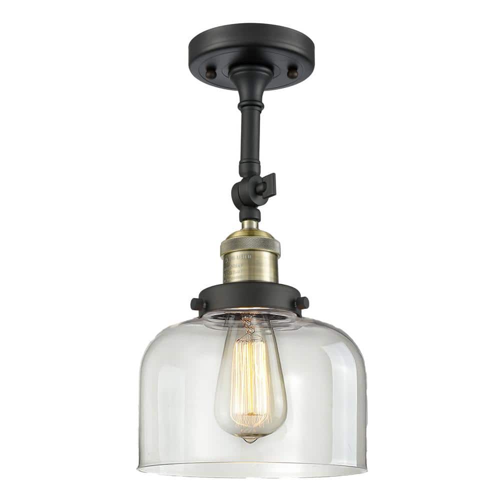 Franklin Restoration Bell 8 in. 1-Light Black Antique Brass Semi-Flush Mount with Clear Glass Shade price history on PriceWatchPro