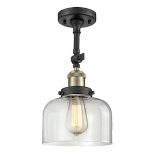 Franklin Restoration Bell 8 in. 1-Light Black Antique Brass Semi-Flush Mount with Clear Glass Shade