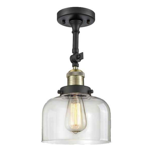 Innovations Franklin Restoration Bell 8 in. 1-Light Black Antique Brass Semi-Flush Mount with Clear Glass Shade