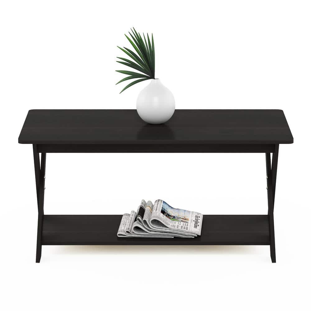 Espresso Rectangular Wood Coffee Table with Bottom Shelf