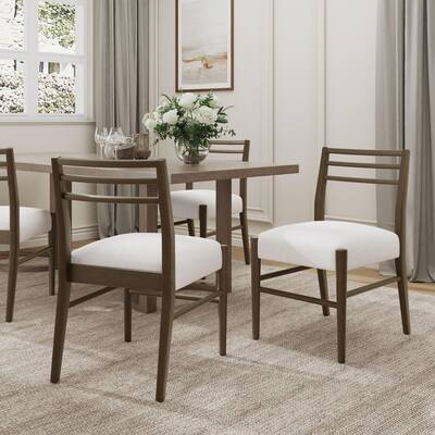 Zoe Beige Plus Walnut Farmhouse Upholstered Polyester Dining Chairs with Ladder Back, Solid Wood (Set of 2)