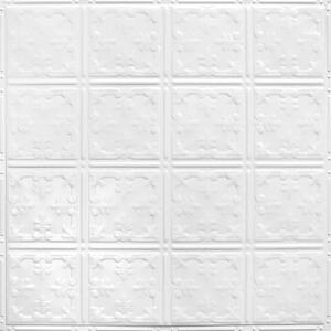 Pattern #21 24 in. x 24 in. Bright White Satin Tin Wall Tile Backsplash Kit (5 pack)