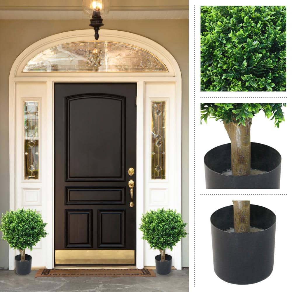 24" Romano Boxwood Sphere Topiary in Black Plastic Pot - Set of 2