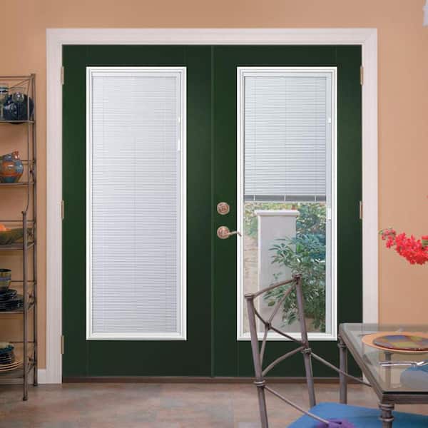 Prehung Mini Blind Primed Smooth Fiberglass Patio Door with Brickmold