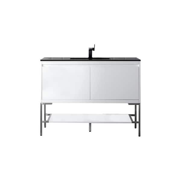 Mantova 47.3 in. W x 18.1 in. D x 36 in. H Single Bathroom Vanity Glossy White and Charcoal Black Composite Stone Top