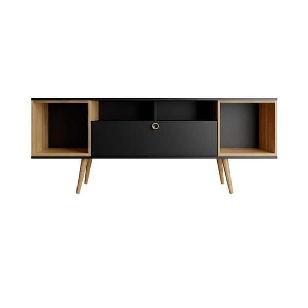 Manhattan Comfort Theodore 62.99 in. Black and Cinnamon Composite TV Stand Fits TVs Up to 60 in. with Cable Management