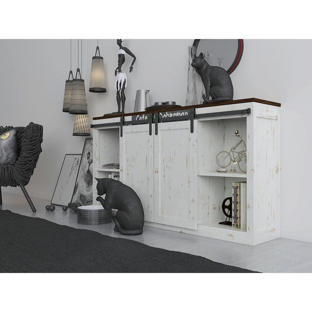 72 in. Black Miniature Hook Sliding Barn Door Hardware for Double Furniture Wood Doors price history on PriceWatchPro