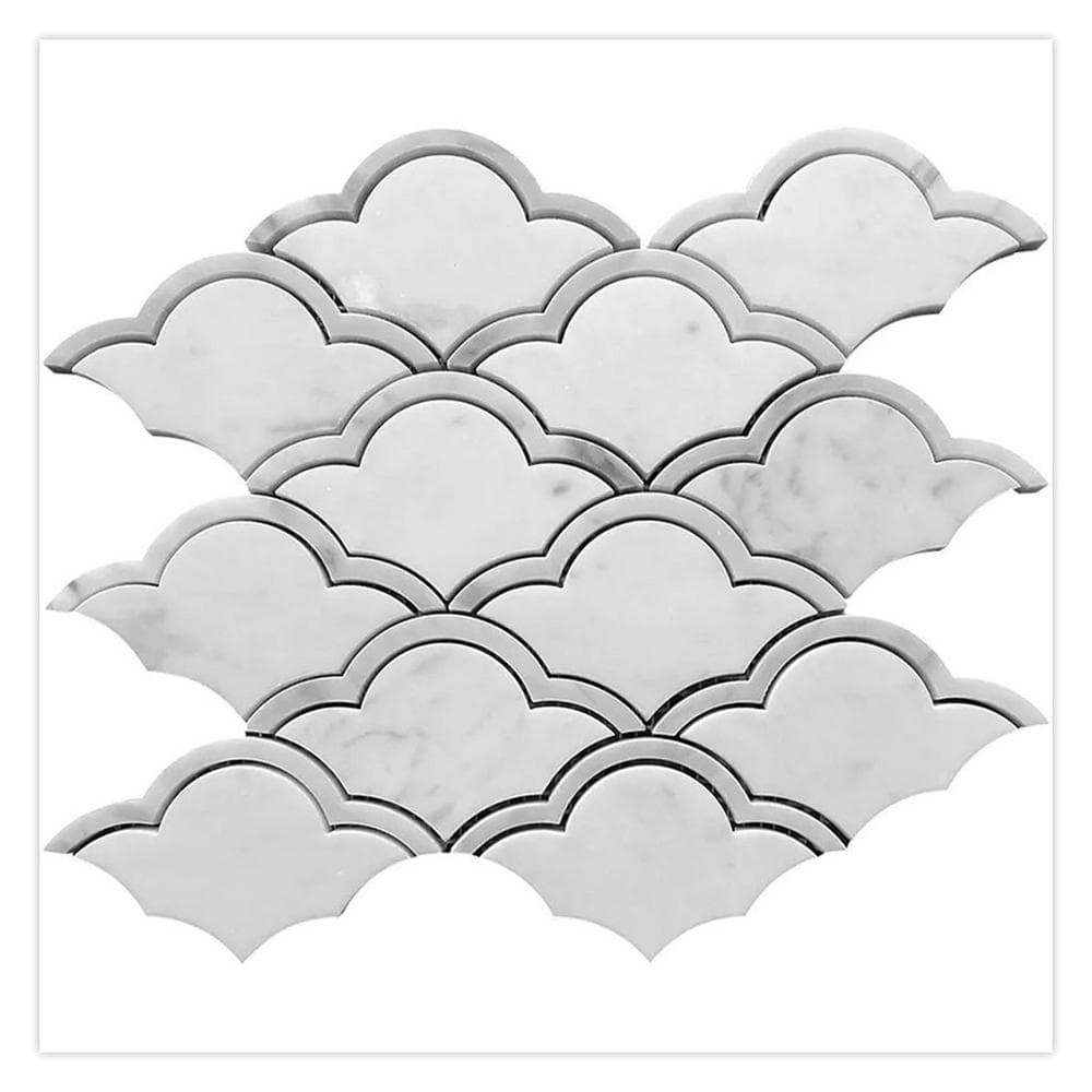 Elysian 4 in. x 5 in. Polished Soft White, Gray Marble Mosaic Scalloped Wall and Floor Tile Sample price history on PriceWatchPro