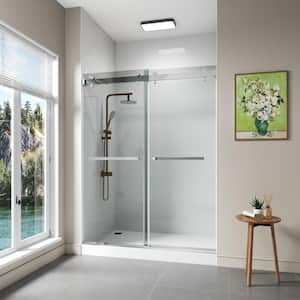 59 in. W x 76 in. H Sliding Frameless Shower Door in Chrome with 3/8 in.(10 mm) Clear Glass
