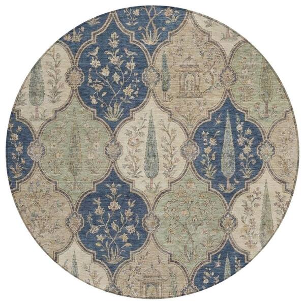 Chantille Machine Washable Indoor/Outdoor Abstract ACN3018 Navy 8 ft. x 8 ft. Round Rug