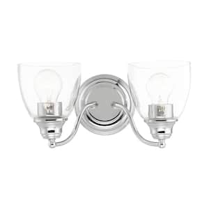 Grandview 13.5 in. 2-Light Polished Chrome Vanity Light with Clear Glass