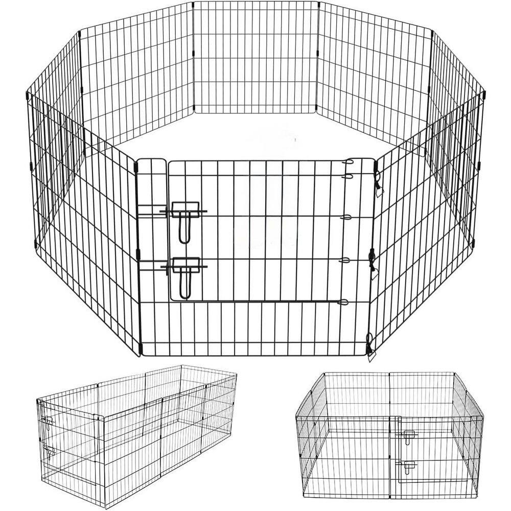Pet Playpen Exercise Pen Dog Fence Foldable Crate 8 Panels 24 in. Black Ideal for Pet Animals Indoor Outdoor Use price history on PriceWatchPro