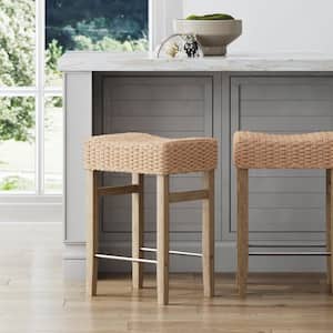 Harvey 25 in. Seagrass Seat and Gray Legs Backless Wooden Counter Height Bar Stool with Foam Padded Seat