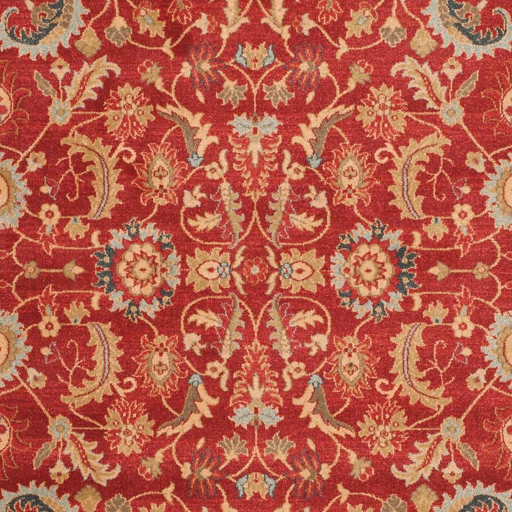 Red and Natural Rectangular Synthetic Persian Area Rug