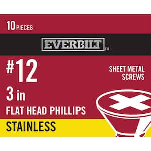#12 3 in. Phillips Flat-Head Sheet Metal Screws (10-Pack)