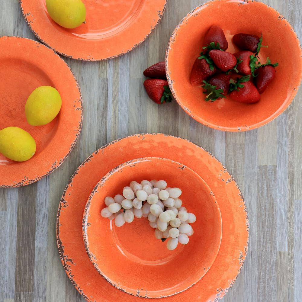 Crackle Orange Melamine 12-Piece Dinnerware Set, Service for 4