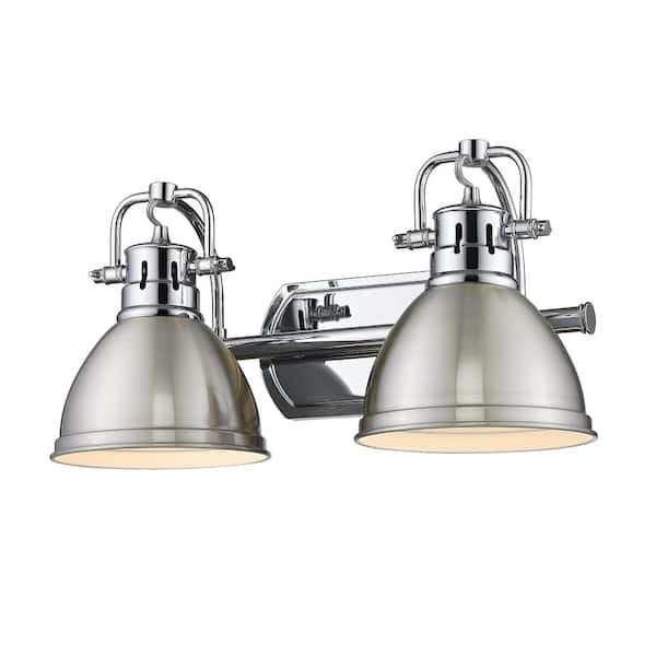 Golden Lighting Duncan 16.5 in. 2-Light Chrome Vanity Light with Pewter Shades
