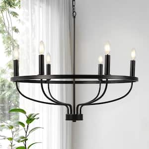 6-Light Matte Black Farmhouse Empire Chandelier Candle Style Classic Hanging Lighting