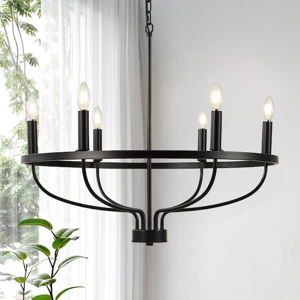 LamQee 6-Light Matte Black Farmhouse Empire Chandelier Candle Style Classic Hanging Lighting