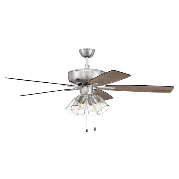 CRAFTMADE Pro Plus-104 52 in. Indoor Dual Mount Brushed Polished Nickel Ceiling Fan with 4-Light Clear Glass LED Light Kit