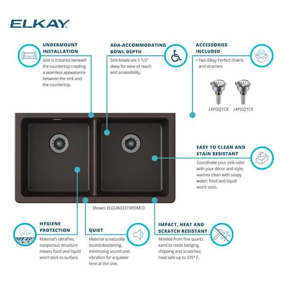 Elkay Quartz Classic 33 inch Undermount Sink, Mocha ELGUAD3319PDMC0