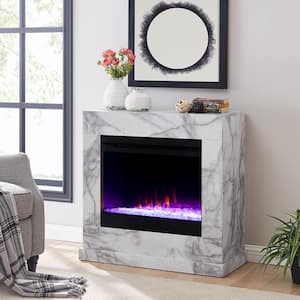 Barsdale Faux Marble Color Changing 34 in. Electric Fireplace in White and Gray