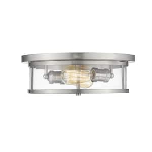 13.75 in. 10-Light Brushed Nickel Flush Mount with Clear Shade