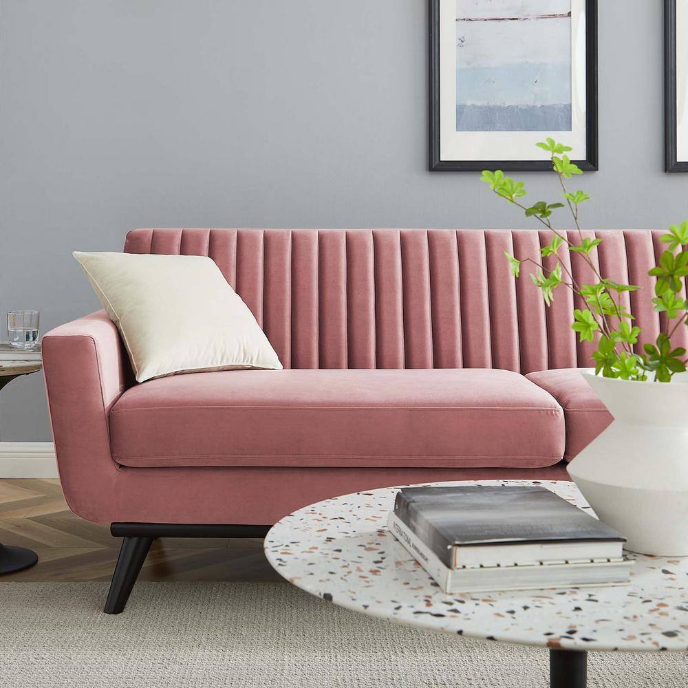 Dusty Rose Velvet Tufted Lawson Sofa with Wood Frame