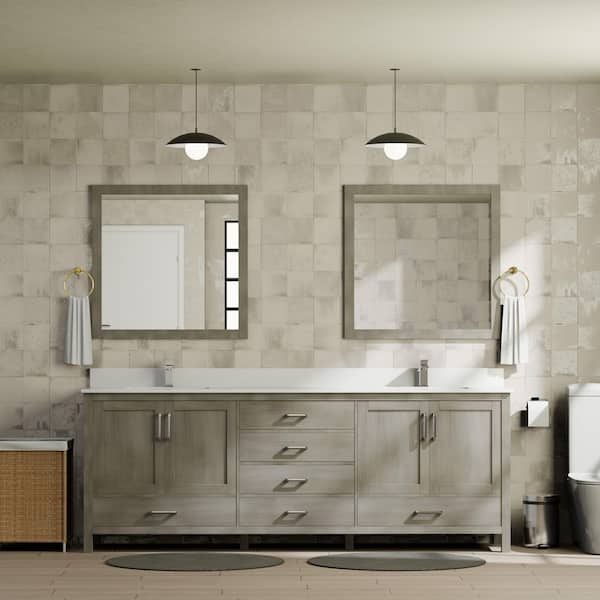 Jacques 80 in. W x 22 in. D Distressed Grey Bath Vanity, Cultured Marble Top, and Faucet Set