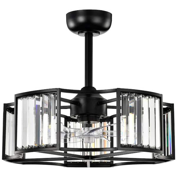 Maxax Heritage 22 in. 5-Light Indoor Black Crystal Cage Enclosed Ceiling Fan